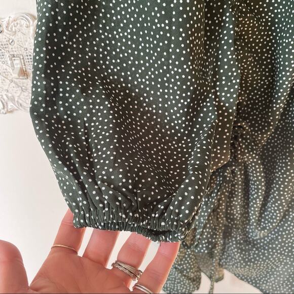 NWOT Missguided Green and White Polka Dot Ruched Side Tea Dress 14 - Picture 6 of 9